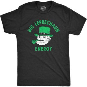Mens Saint Patricks T Shirts Funny Party Tees for Guys Great Parade Shirts(Heather Black – Big Lep Energy)