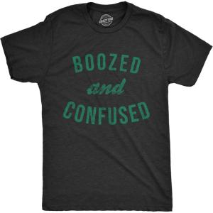 Mens Saint Patricks T Shirts Funny Party Tees for Guys Great Parade Shirts(Heather Black – Boozed Confused)
