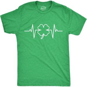 Mens Saint Patricks T Shirts Funny Party Tees for Guys Great Parade Shirts(Heather Green – Heartbeat)