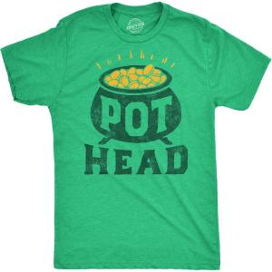 Mens Saint Patricks T Shirts Funny Party Tees for Guys Great Parade Shirts(Heather Green – Pot Head)