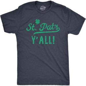 Mens Saint Patricks T Shirts Funny Party Tees for Guys Great Parade Shirts(Heather Navy – Pats Yall)