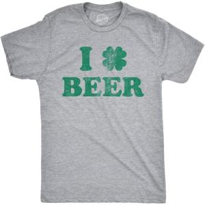 Mens Saint Patricks T Shirts Funny Party Tees for Guys Great Parade Shirts(Light Heather Grey – Clover Beer)