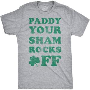 Mens Saint Patricks T Shirts Funny Party Tees for Guys Great Parade Shirts(Light Heather Grey – Paddy Shamrocks)