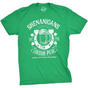Mens Shenanigans Irish Pub T Shirt Funny Saint Patricks Day St Cool Drinking Tee(Green)