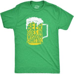 Mens T Shirts Beer Goes in Wisdon Comes Out St Patricks Day Drinking Tee for Men(Heather Green – Wisdom)