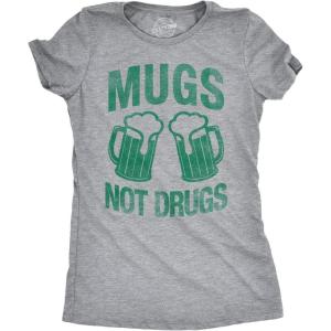 Womens Funny St Patricks Day T Shirts for Women Tees for Saint Patricks Day(Light Heather Grey – Mugs Not Drugs)