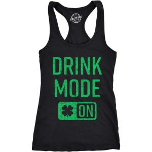 Womens Tank Drink Mode On Tanktop Funny Cool Saint Patricks Day Patty T Shirt(Black)