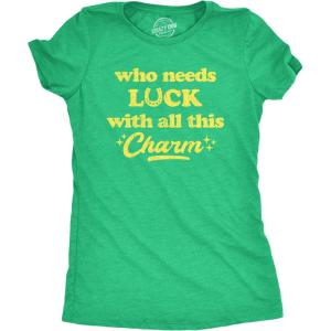 Womens Who Needs Luck with All This Charm Shirt Cool Saint Patricks Day Cute Tee(Heather Green)