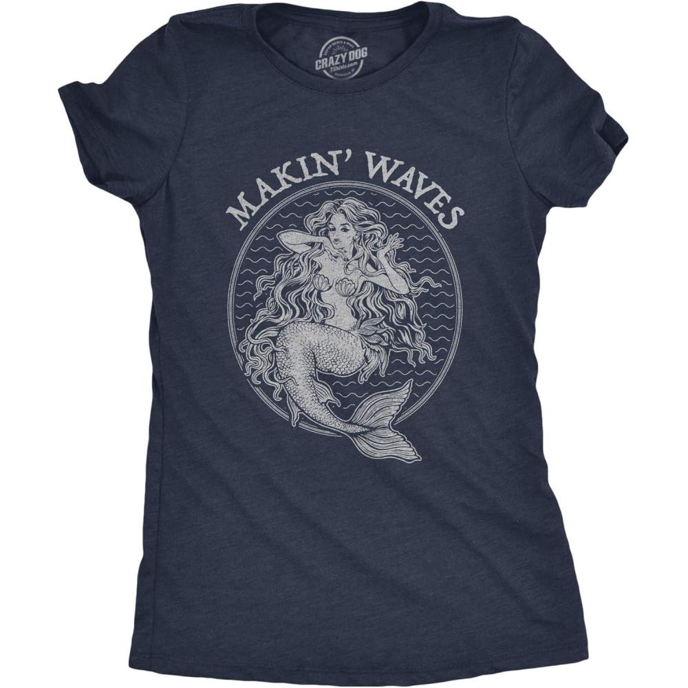 imageWomens Funny Beach Shirts Relaxing Ocean Tees for Women Cute Graphic Tees for SummerHeather Navy Makin Waves
