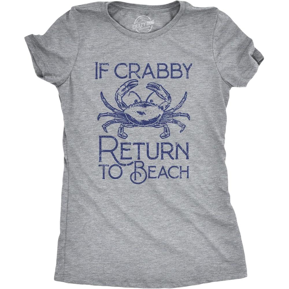 imageWomens Funny Beach Shirts Relaxing Ocean Tees for Women Cute Graphic Tees for SummerLight Heather Grey Crabby Beach