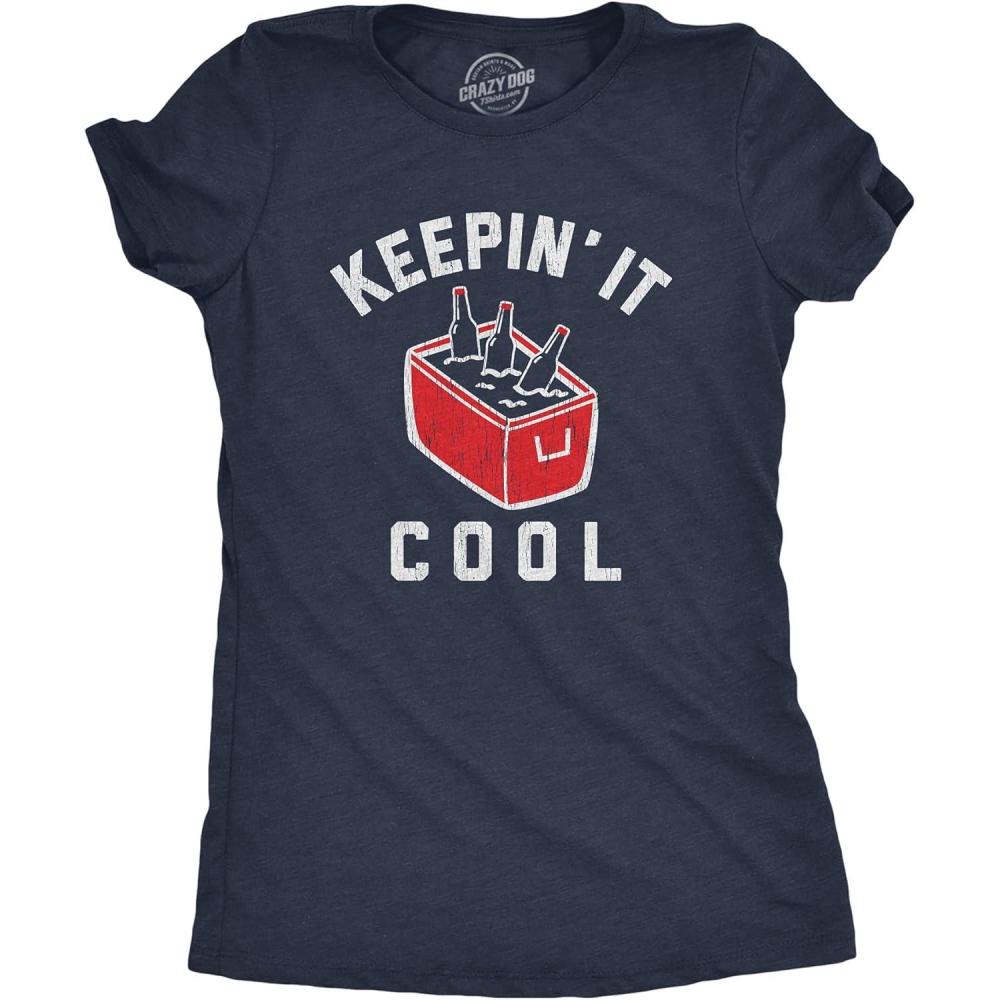 imageWomens Keepin It Cool T Shirt Funny Beer Cooler Ice Chest Summer Grilling Graphic TeeHeather Navy
