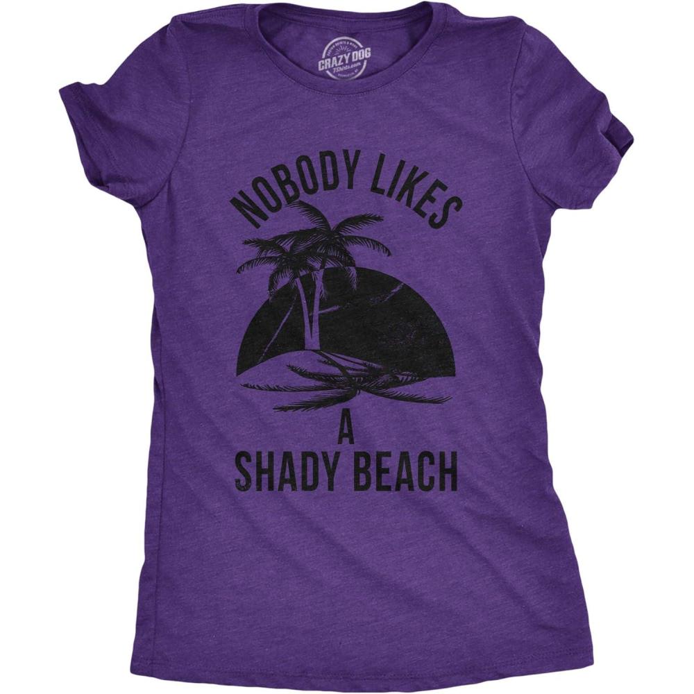 imageWomens Shady Beach Funny Shirts Cute Vacation Vintage Novelty Hilarious T ShirtHeather Purple Shady Beach