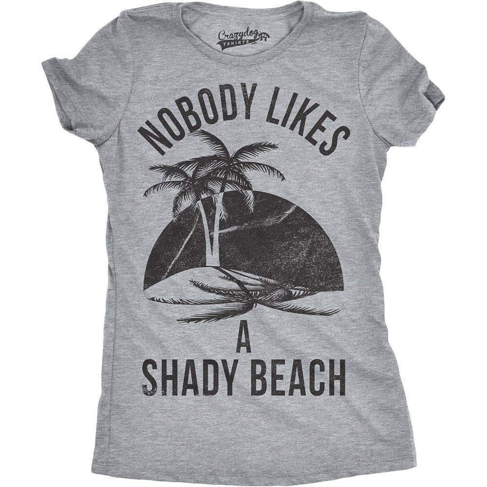 imageWomens Shady Beach Funny Shirts Cute Vacation Vintage Novelty Hilarious T ShirtLight Heather Grey Shady Beach