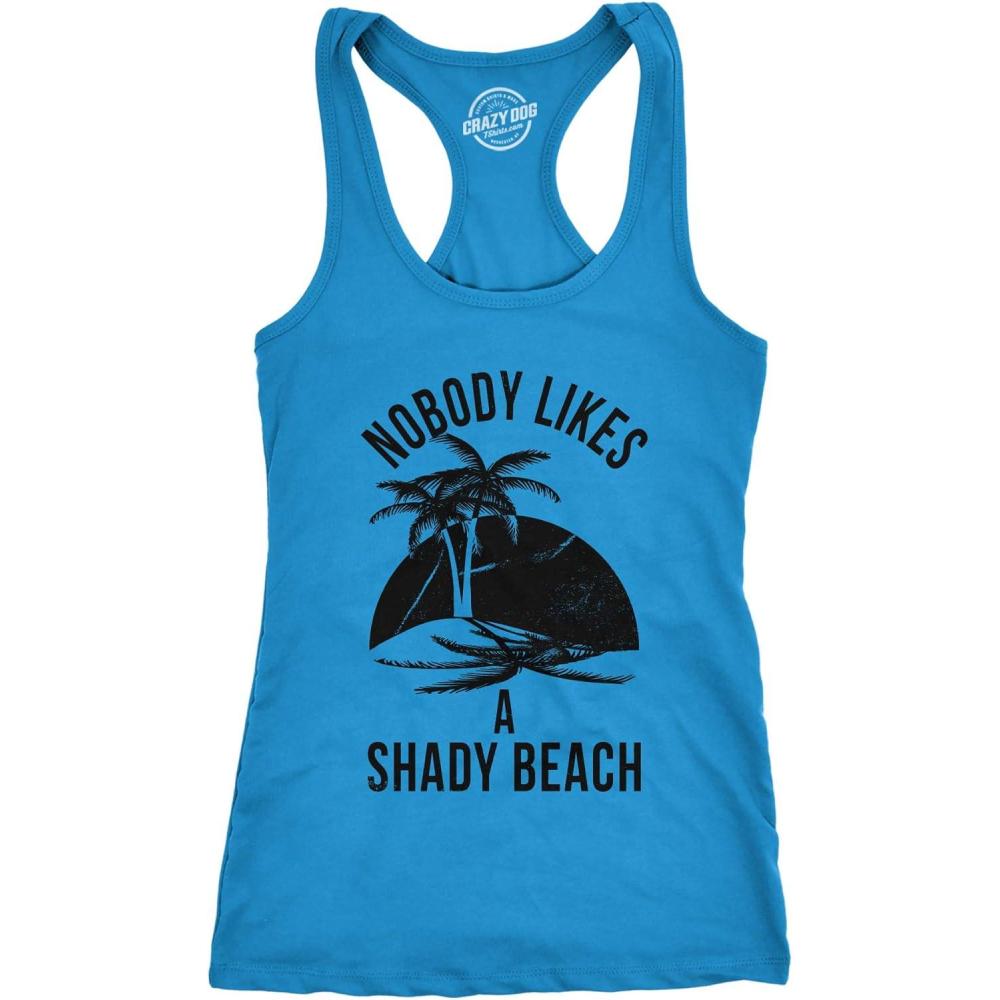 imageWomens Shady Beach Funny Tees Sleeveless Tops Gym Workout Lifting Novelty Fitness TankTurquoise
