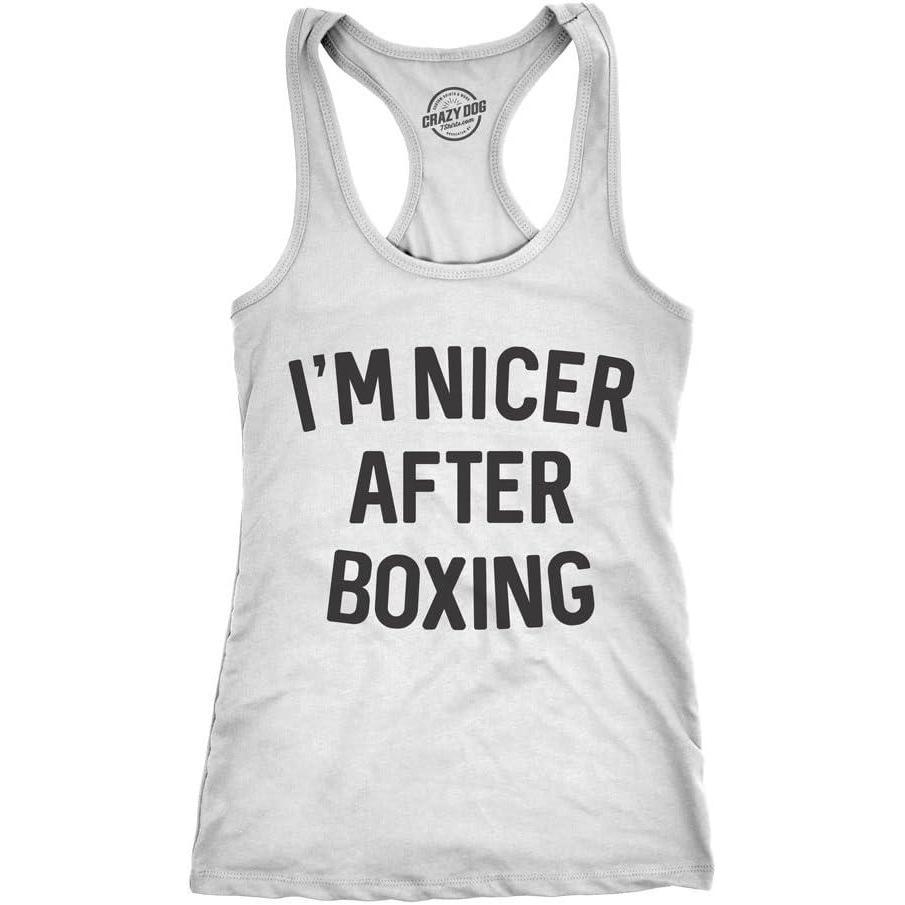 imageWomens Tank Im Nicer After Boxing Tanktop Funny Sarcastic Fitness Workout TopWhite