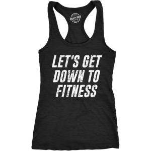 Let’s Get Down to Fitness Womens Fitness Tank Funny Workout Gym Graphic Shirt(Heather Black)