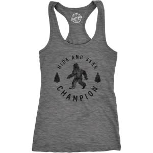 Womens Fitness Tank Hide and Seek Champion Tanktop Funny Bigfoot Sasquatch Shirt(Dark Heather Grey)