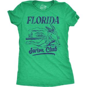 Womens Funny Beach Shirts Relaxing Ocean Tees for Women Cute Graphic Tees for Summer(Heather Green – Florida Swim Club)