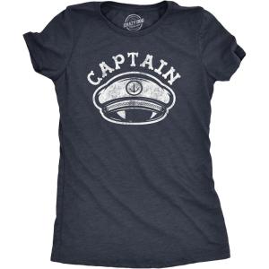 Womens Funny Beach Shirts Relaxing Ocean Tees for Women Cute Graphic Tees for Summer(Heather Navy – Captain Hat)
