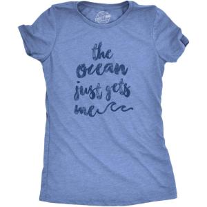 Womens Funny Beach Shirts Relaxing Ocean Tees for Women Cute Graphic Tees for Summer(Light Heather Blue)