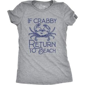 Womens Funny Beach Shirts Relaxing Ocean Tees for Women Cute Graphic Tees for Summer(Light Heather Grey – Crabby Beach)