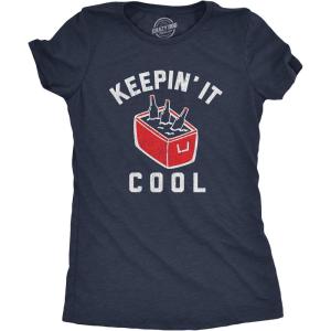 Womens Keepin It Cool T Shirt Funny Beer Cooler Ice Chest Summer Grilling Graphic Tee(Heather Navy)