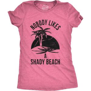 Womens Shady Beach Funny Shirts Cute Vacation Vintage Novelty Hilarious T Shirt(Heather Pink – Shady Beach)
