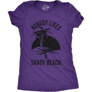 Womens Shady Beach Funny Shirts Cute Vacation Vintage Novelty Hilarious T Shirt(Heather Purple – Shady Beach)