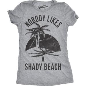 Womens Shady Beach Funny Shirts Cute Vacation Vintage Novelty Hilarious T Shirt(Light Heather Grey – Shady Beach)