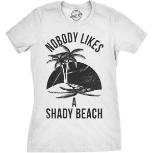 Womens Shady Beach Funny Shirts Cute Vacation Vintage Novelty Hilarious T Shirt(White – Shady Beach)