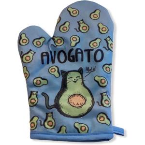 Avogato Oven Mitt Funny Cat Gato Avocado Toast Kitty Lover Graphic Oven Glove Funny Graphic Kitchenwear Cool Food Novelty Cookware Blue Oven Mitt(Oven Mitt)