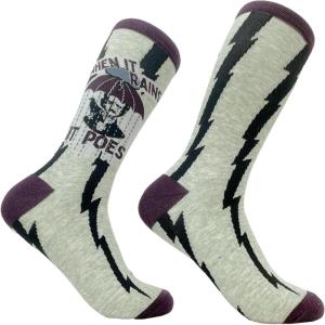 Crazy Dog Men’s Socks When It Rains It Poes Funny Edgar Allan Poe Footwear