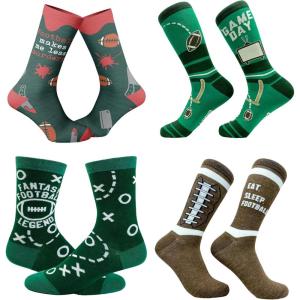 Crazy Dog T-Shirts Mens Funny Football Socks With Awesome Graphics For Men(Football 4 Pack)
