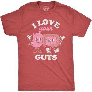 Mens Funny T Shirts I Love Your Guts Valentines Day Graphic Tee for Men(Heather Red – I Love Your Guts)