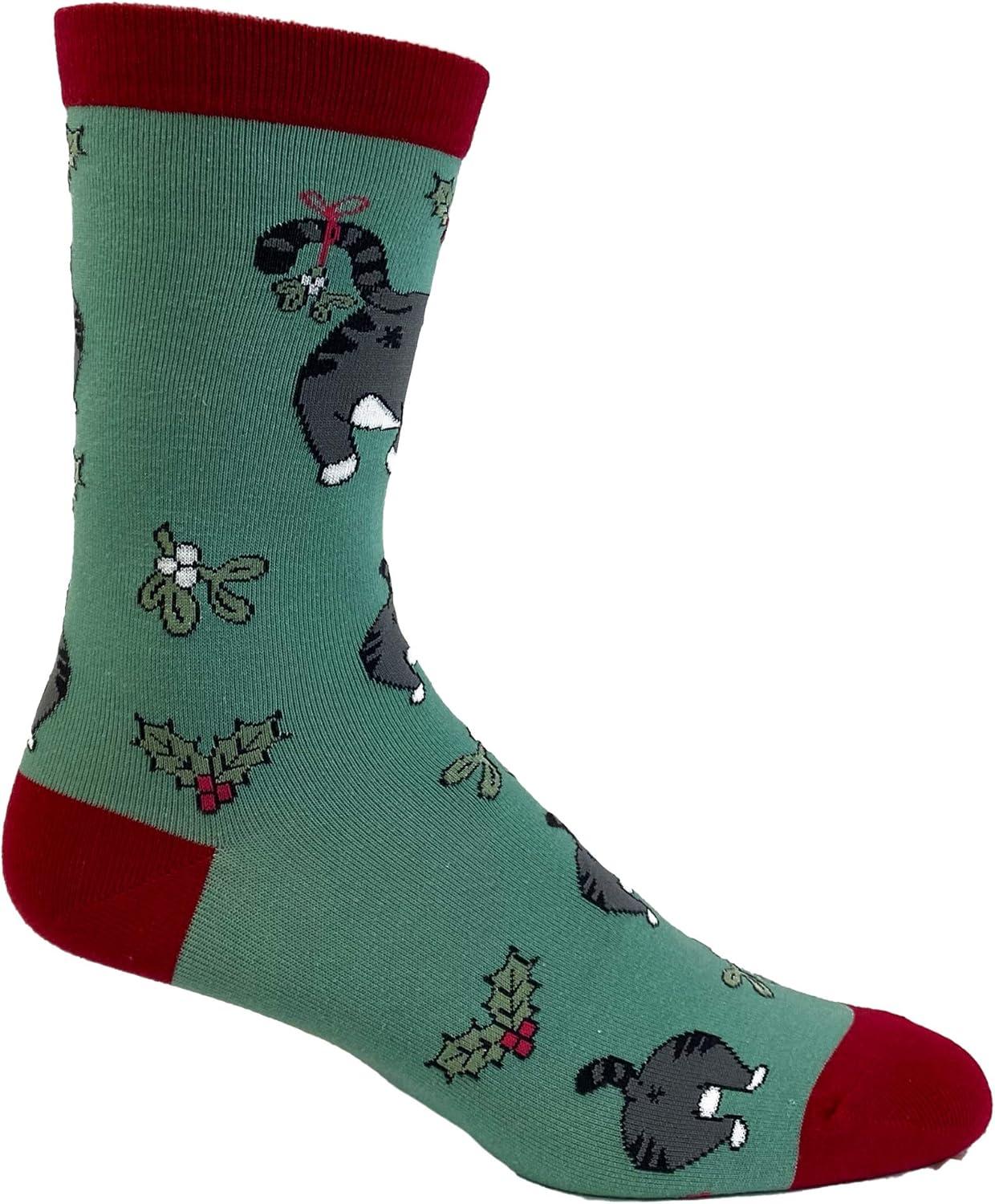 imageCrazy Dog TShirts Funny Christmas Socks for Men Holiday Crews with Sarcastic Designs for XmasCat Butt