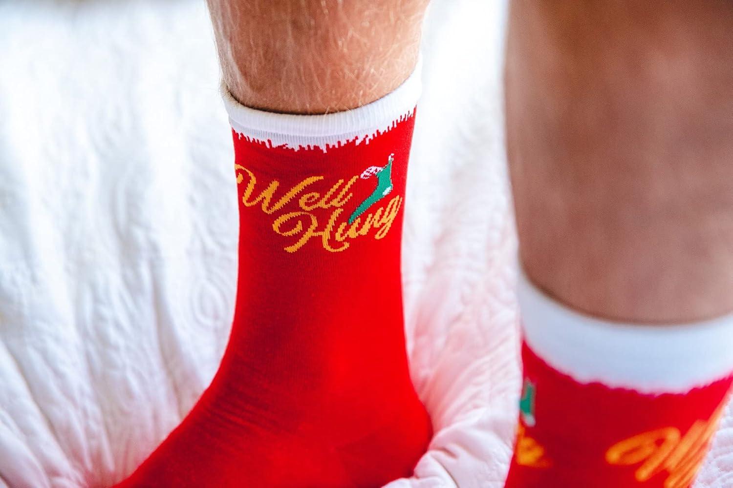 imageCrazy Dog TShirts Funny Christmas Socks for Men Holiday Crews with Sarcastic Designs for XmasWell Hung