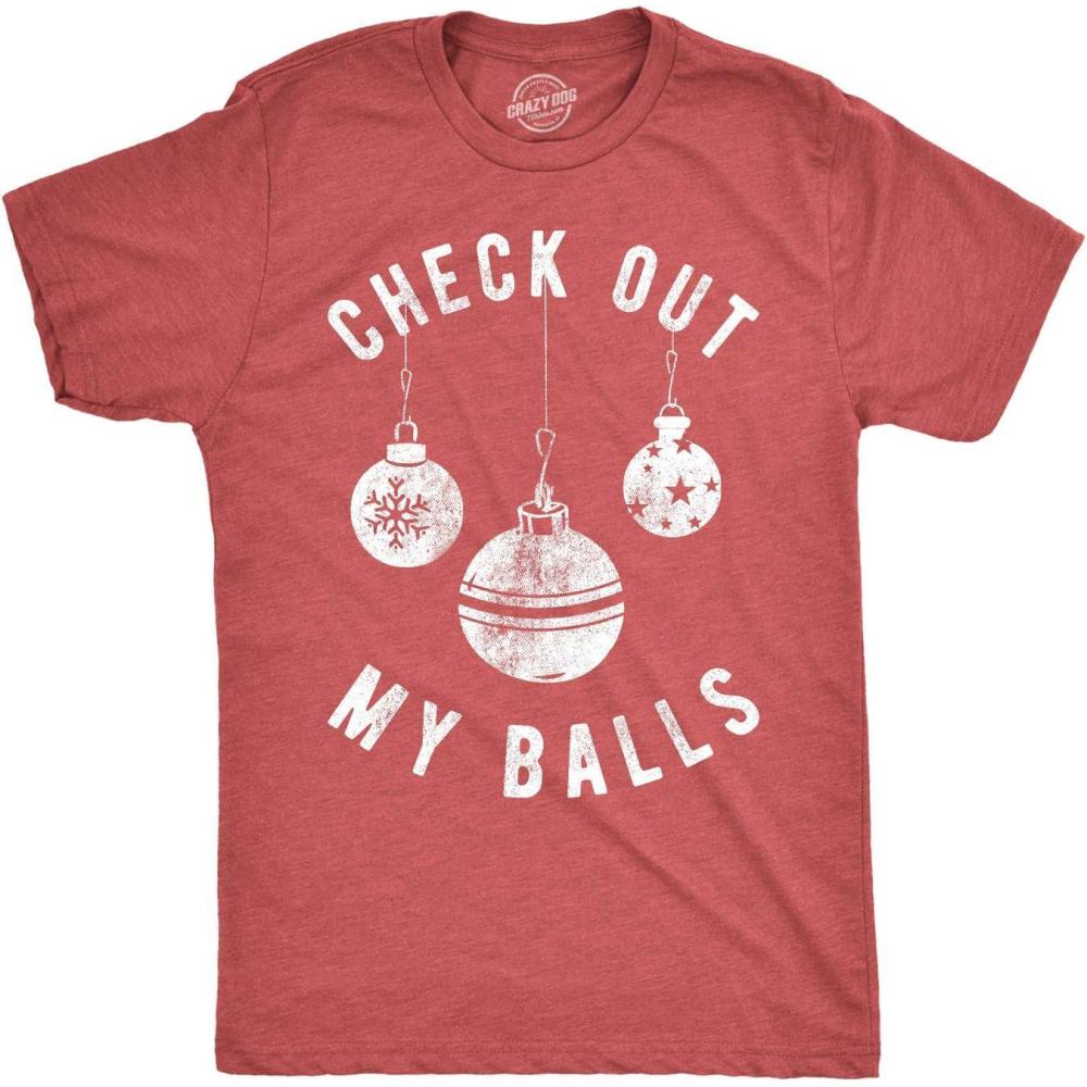 imageFunny Christmas Shirts for Adults Sarcastic Holiday Party Tees for MenHeather Red Check Out My Balls