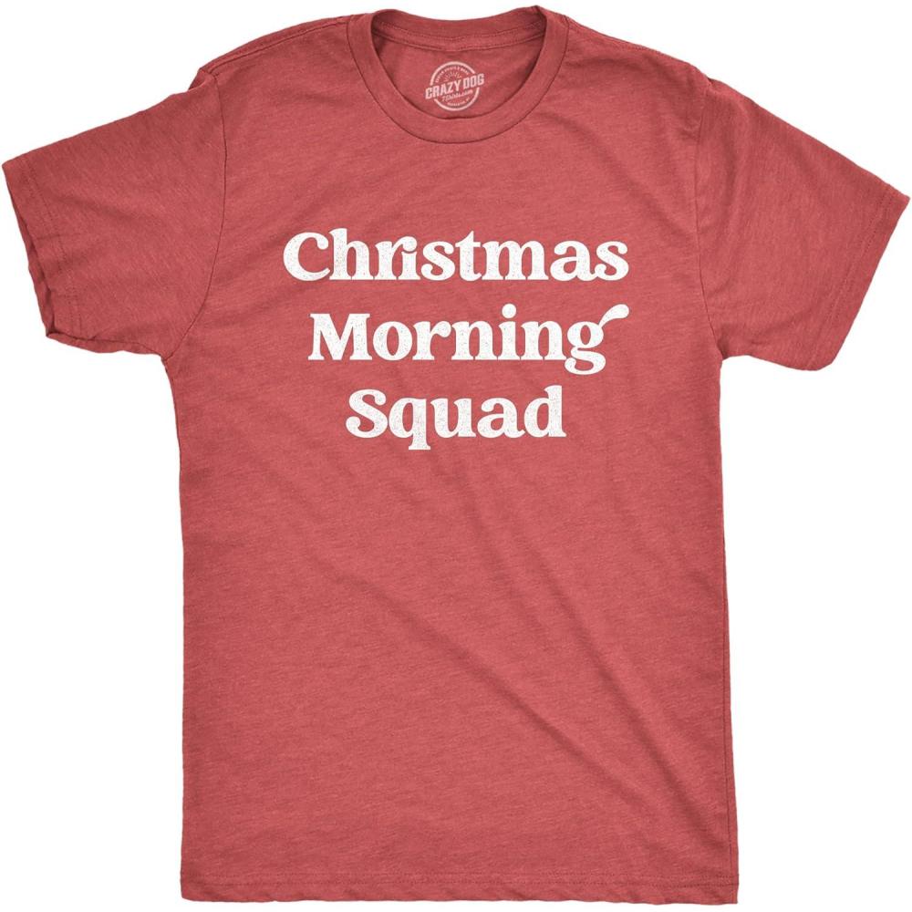 imageMens Christmas Morning Squad T Shirt Funny Xmas Party Family Novelty Graphic Tee for GuysHeather Red