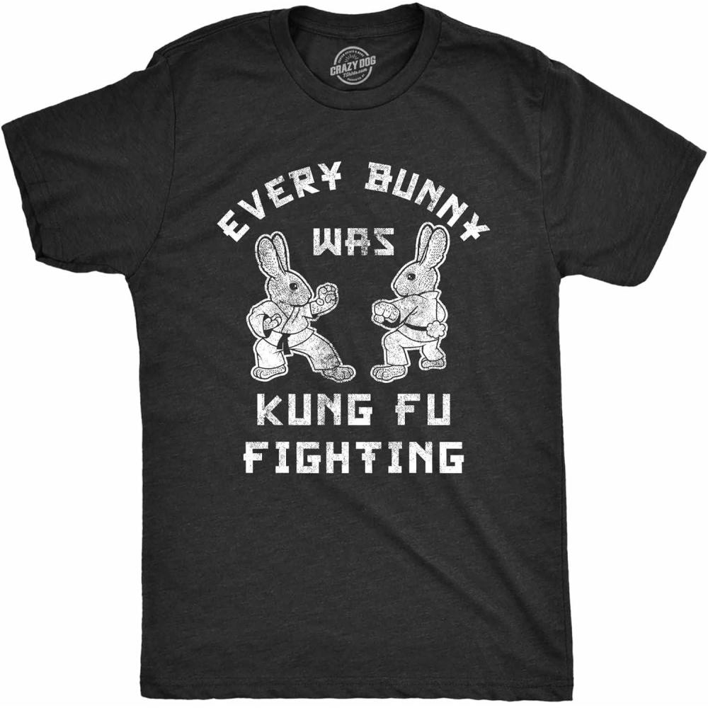 imageMens Every Bunny was Kung Fu Fighting T Shirt Funny Graphic Tee Cool Easter Gift FunHeather Black