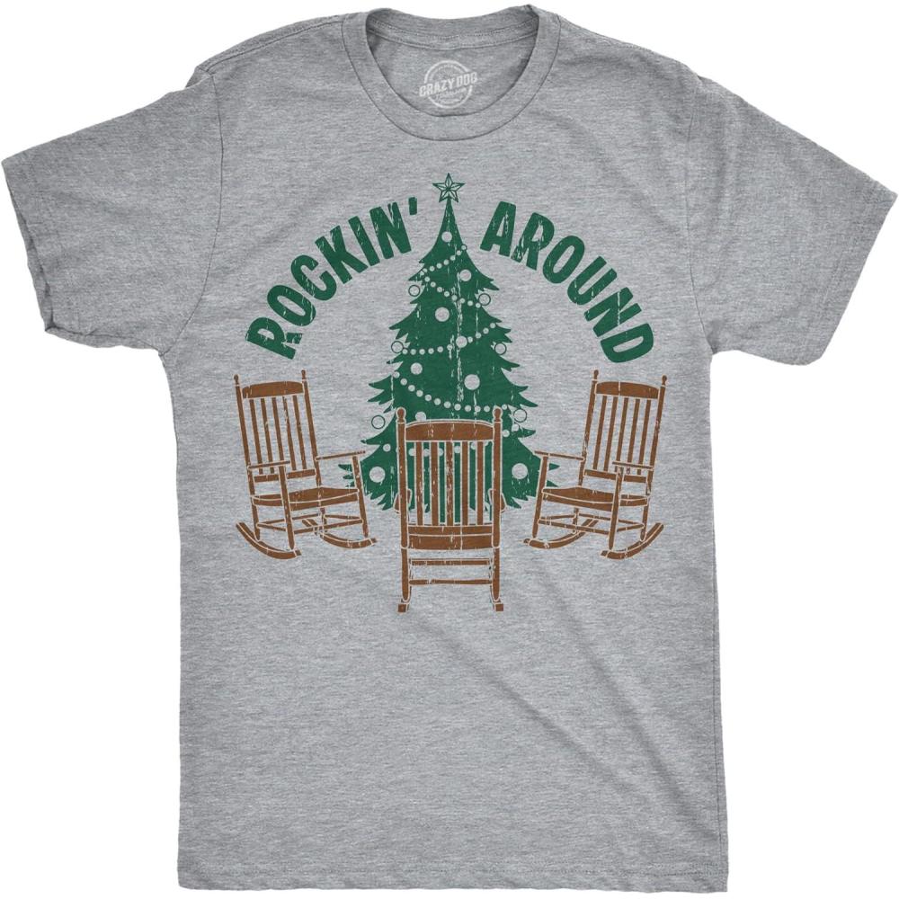 imageMens Funny T Shirts Rockin Around Sarcastic Christmas Tree Graphic Novelty Tee for Men