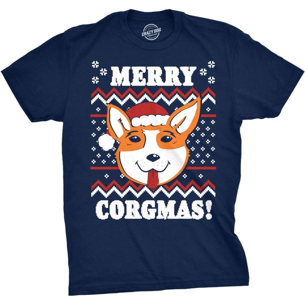 imageMens Merry Corgmas T Shirt Funny Corgi Graphic Dog Ugly Christmas Sweater TeeNavy