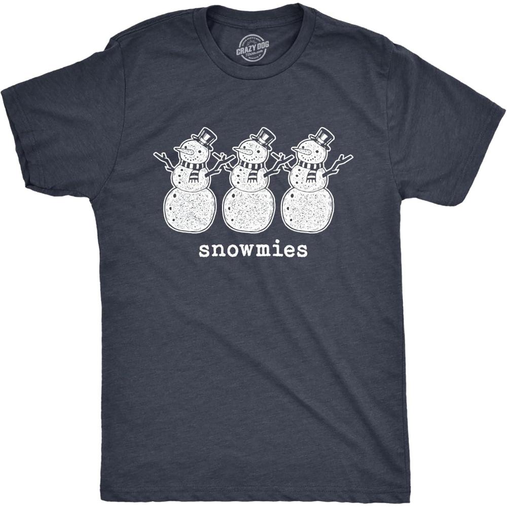 imageMens Snowmies T Shirt Funny Snowmen Homies Friends Winter Season Graphic TeeHeather Navy