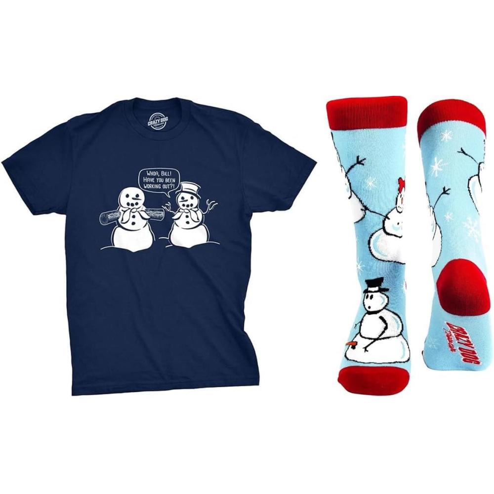 imageMens Whoa Bill Have You Been Working Out and Funny Snowman Sock Funny Christmas Combo L