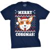 Mens Merry Corgmas T Shirt Funny Corgi Graphic Dog Ugly Christmas Sweater Tee(Navy)
