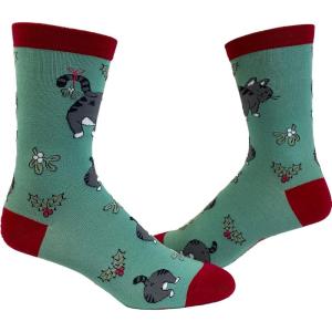 Crazy Dog T-Shirts Funny Christmas Socks for Men Holiday Crews with Sarcastic Designs for Xmas(Cat Butt)