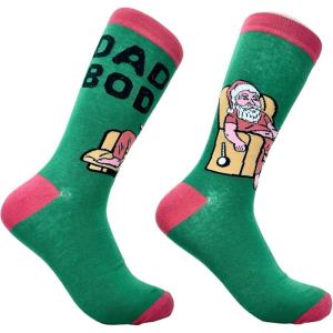 Crazy Dog T-Shirts Funny Christmas Socks for Men Holiday Crews with Sarcastic Designs for Xmas(Dad Bod Santa)