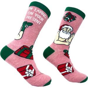 Crazy Dog T-Shirts Funny Christmas Socks for Men Holiday Crews with Sarcastic Designs for Xmas(Laying on Your Present)