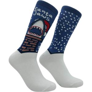 Crazy Dog T-Shirts Funny Christmas Socks for Men Holiday Crews with Sarcastic Designs for Xmas(Santa Jaws)