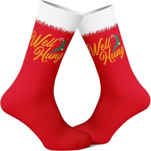 Crazy Dog T-Shirts Funny Christmas Socks for Men Holiday Crews with Sarcastic Designs for Xmas(Well Hung)
