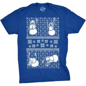 Crazy Dog T-Shirts Mens Drunk Snowmen T Shirt Ugly Christmas Sweater Holiday Sarcastic Gift Graphic(Heather Royal)